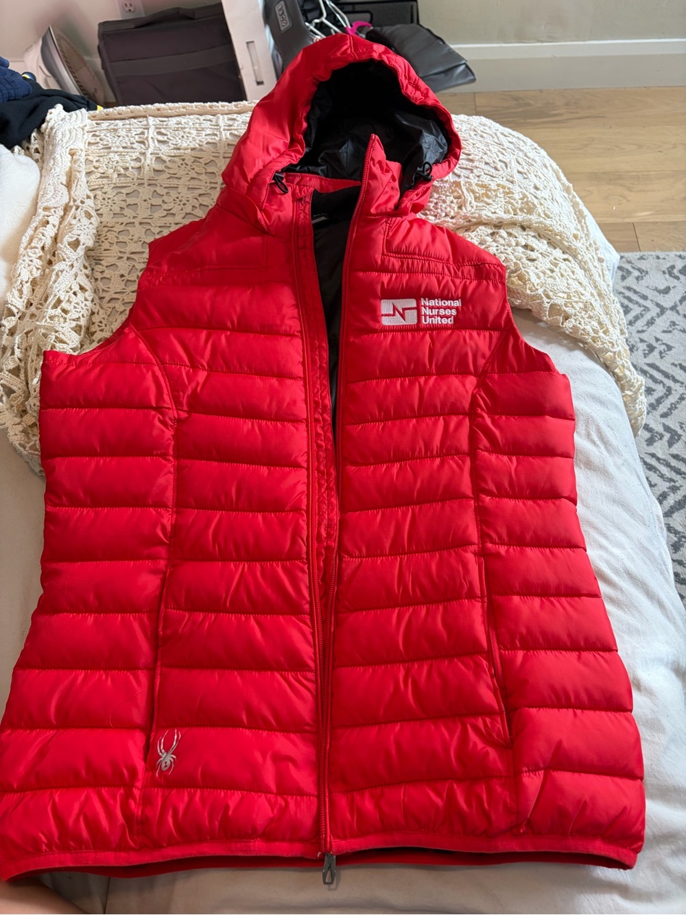 National Nurses United Red Quilted Hooded Vest